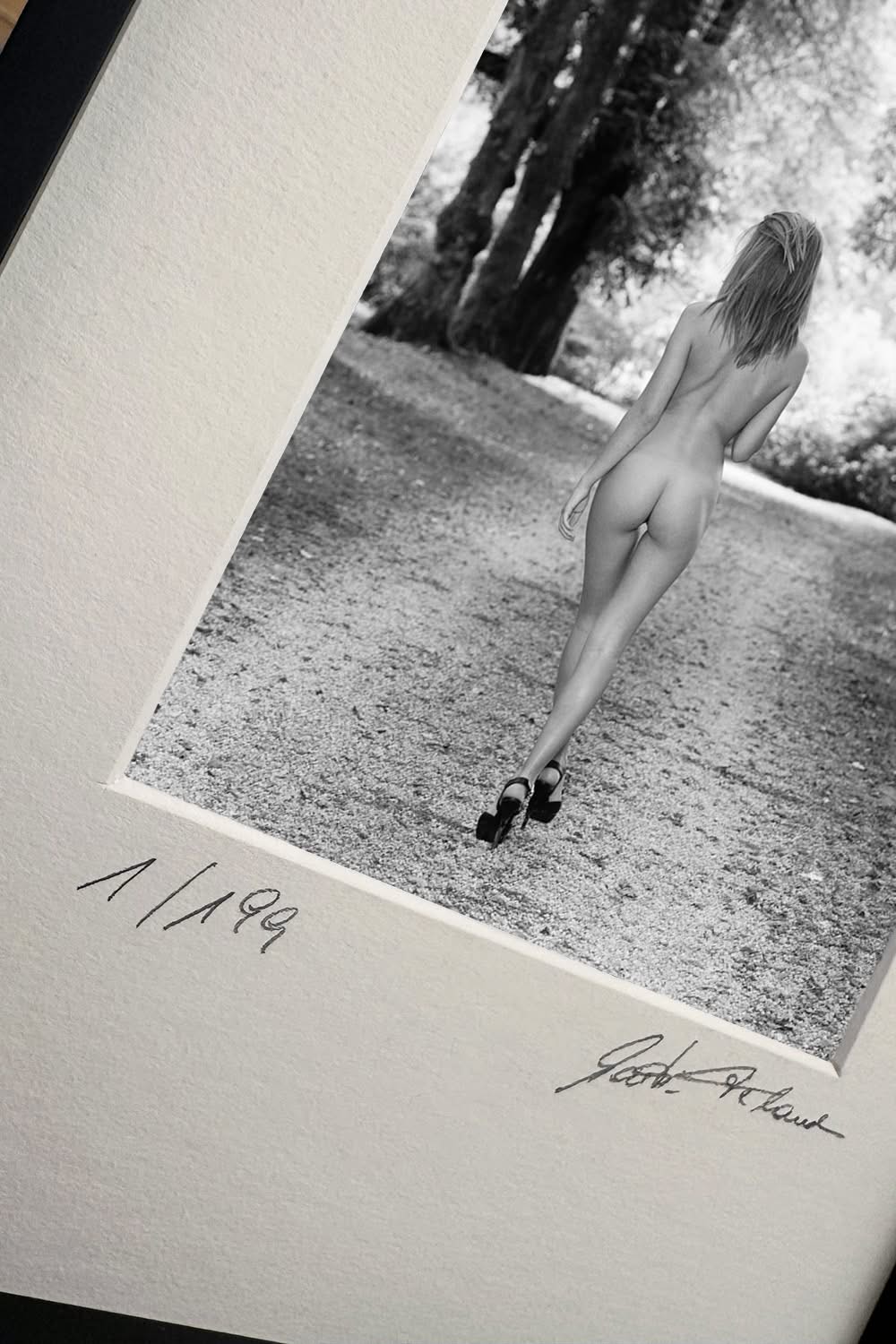 A Walk in the Park – Framed Print Displayed on a Table – Limited-Edition Fine Art Nude Photography – Mockup 2
