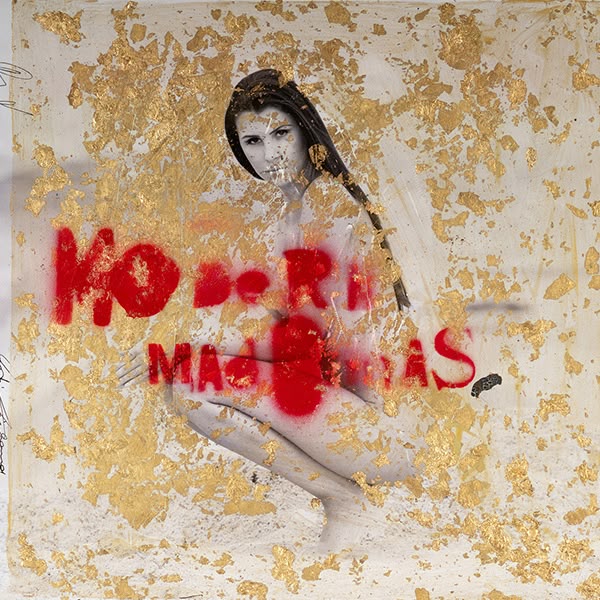 Broken Gold – Modern Madonnas Original, Goldfarbe und Sprayfarbe auf Fotopapier
