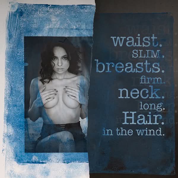 Waist. Slim. Breasts. Firm. – zeitgenössische Collagenkunst, Original auf Papier